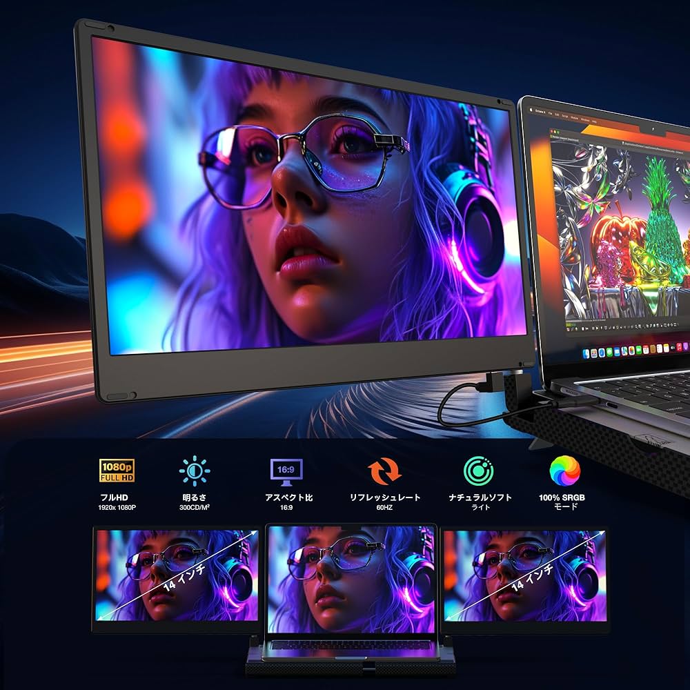 メ*4様 Kwumsy F3 モバイルモニター 2画面14インチFHD 360° Amazon.co.jp: Kwumsy F3 モバイルモニター 2画面 トリプル